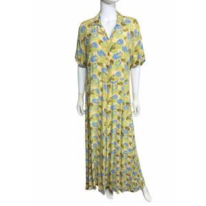 FLAX by Jeanne Engelhart Women's M Multicolor Yellow Floral Artsy Maxi Dress EUC